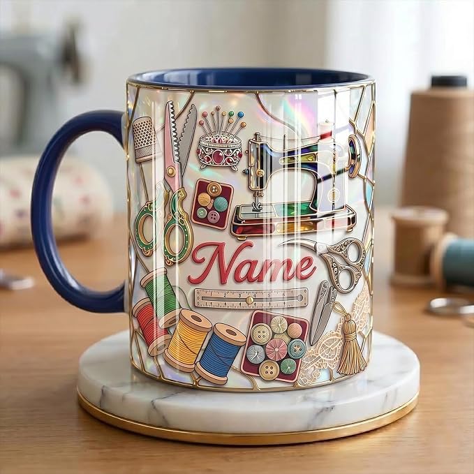Personalized Sewing Mug with Name, Quilting Lover Coffee Cup, Sewing Machine Mug - Image 2