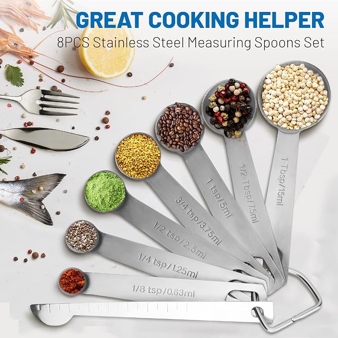 8PCS Measuring Spoons, Premium Heavy Duty Stainless Steel Measuring Spoons Cups - Image 2
