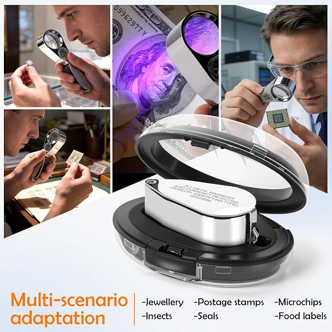 Leffis 40X Jewelers Loupe Magnifier Magnifying Glasses, LED/UV Illuminated - Image 7