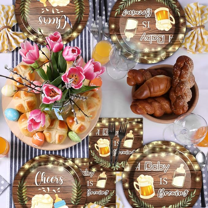 96Pcs A Baby is Brewing Baby Shower Party Supplies Set Plates Napkins Tableware - Image 6