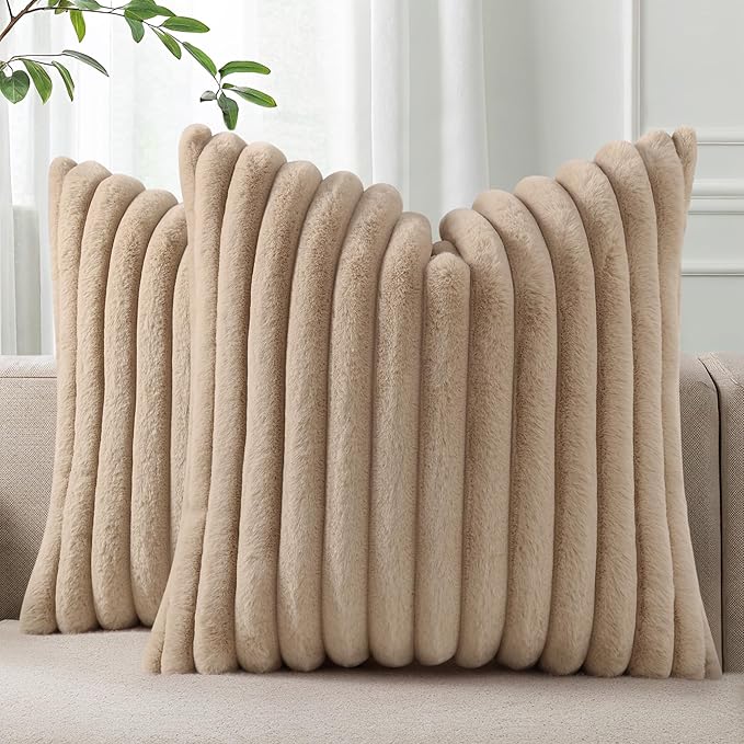 Pallene Faux Fur Plush Throw Pillow Covers 16x16 Set of 2, Luxury Soft Fluffy by PALLENE