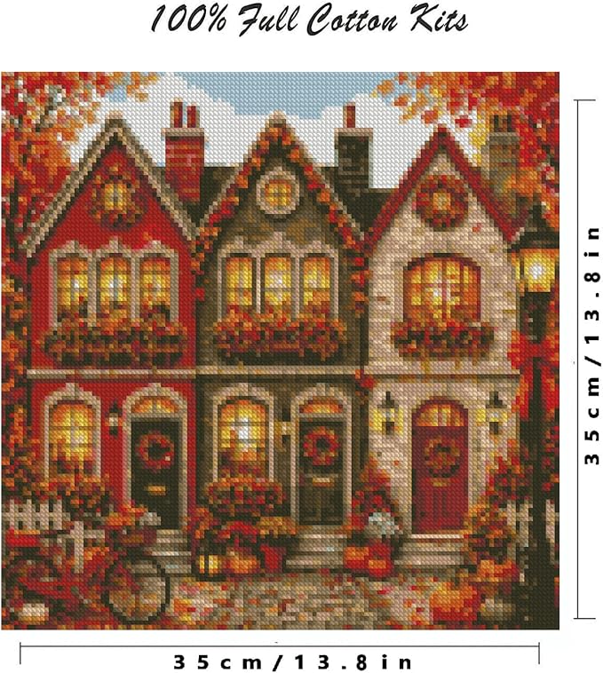 YERUOUIU Fall House Stamped Cross Stitch Kits - Image 2