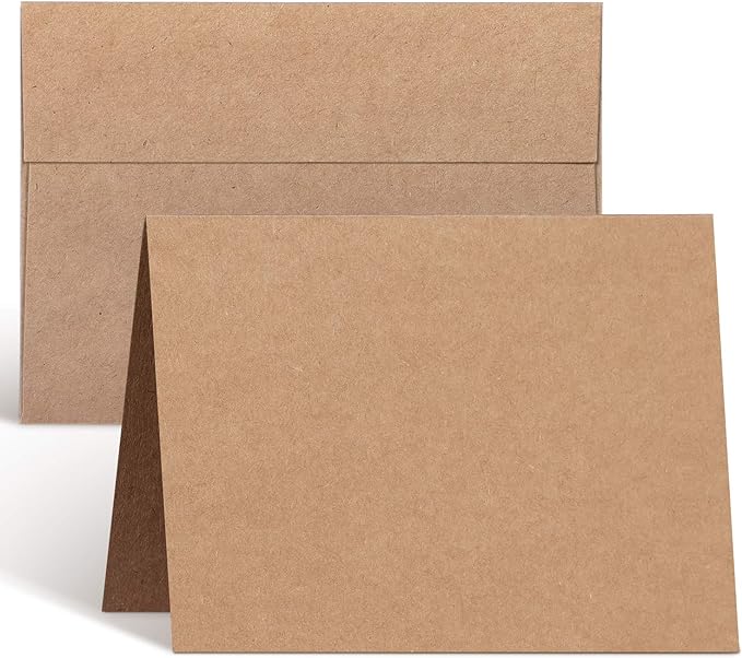 Ohuhu A2 Blank Brown Kraft Cards and Self-Seal Envelopes 100 Pack | 4.25" x by Ohuhu