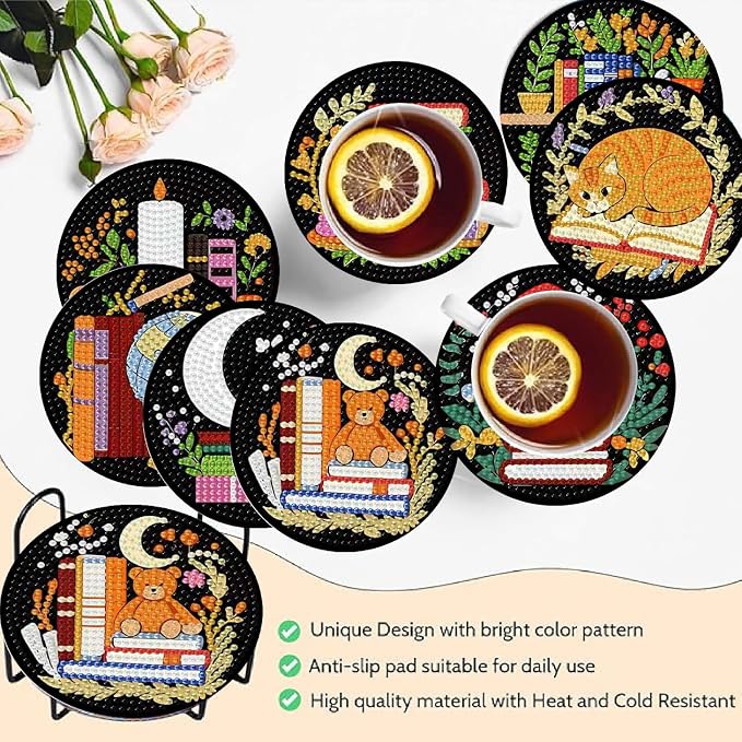 Clendo 8 Pcs 5D Book Diamond Art Coasters Kits - Image 2