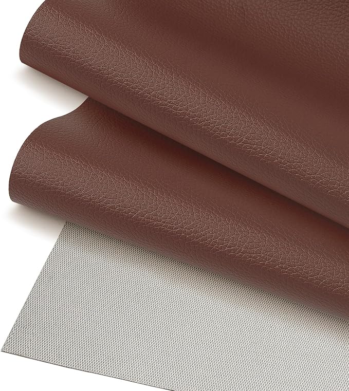 Brown Faux Leather Fabric 79"×55" Lychee Grain Upholstery Vinyl by JERLITU