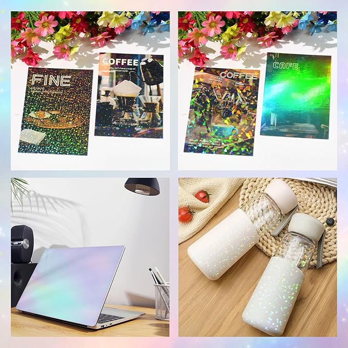 36 Sheets Holographic Laminate Sheets Clear Self Adhesive Sticker Paper | - Image 6