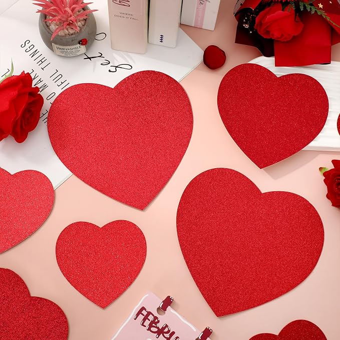 JarThenaAMCS 45Pcs Valentine' s Day Heart Cutouts Red Pink Glitter Heart Shaped - Image 4