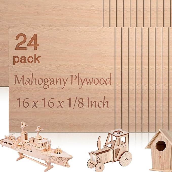 24 Pcs Mahogany Plywood Sheets, School DIY Projects, CNC Cutting, and Wood by Vemkyrio
