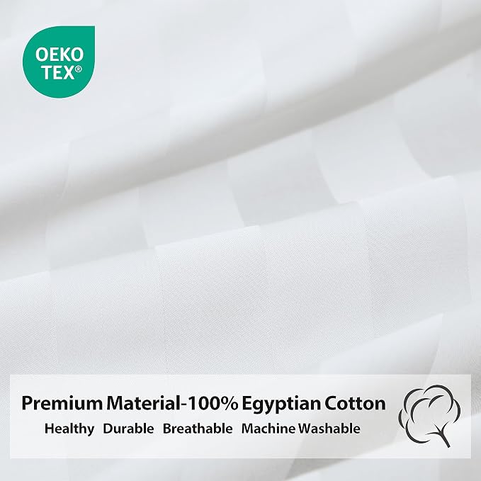 Twin Size Striped Fitted Sheet Only White Color, 100% Egyptian Cotton 600 - Image 3