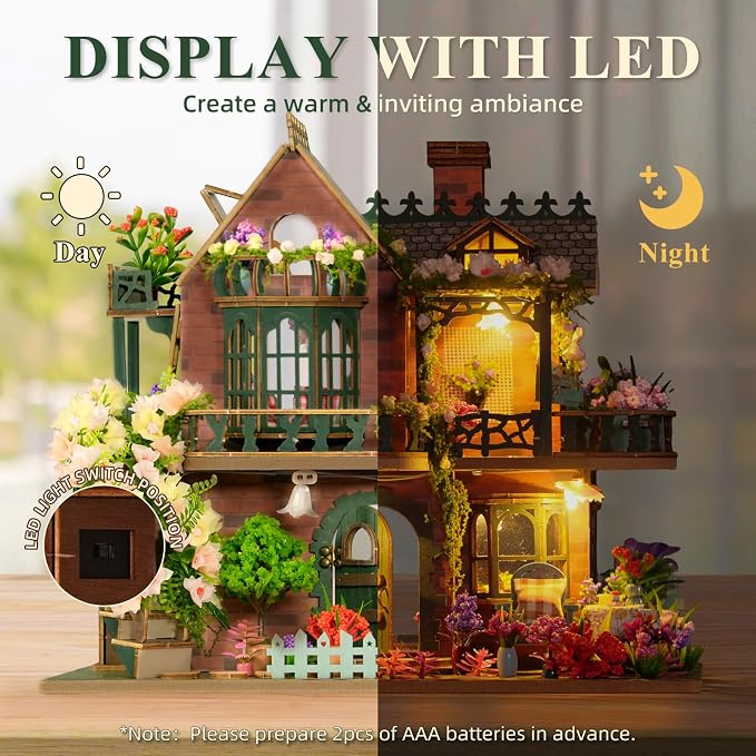 DIY Miniature House Kit with LED Lights, Fairy Garden Wooden Mini House - Image 3