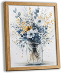 REWBKFIM Navy Blue Floral Canvas Wall Art Watercolor Botanical Bouquet in Mason by Unknown