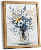 REWBKFIM Navy Blue Floral Canvas Wall Art Watercolor Botanical Bouquet in Mason by Unknown