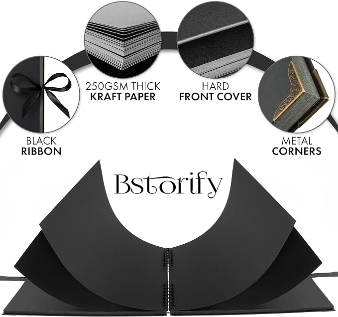 Bstorify Square Large Black Scrapbook Photo Albums 80 Pages Thick Kraft Paper - Image 3
