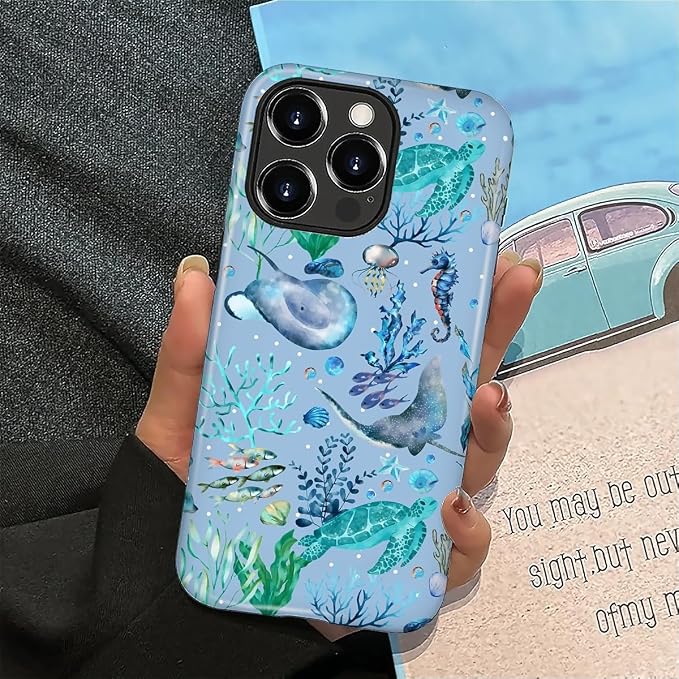 ZHEGAILIAN Case for iPhone 16 Pro, Ocean Stingray Turtle Seahorse Durable - Image 5