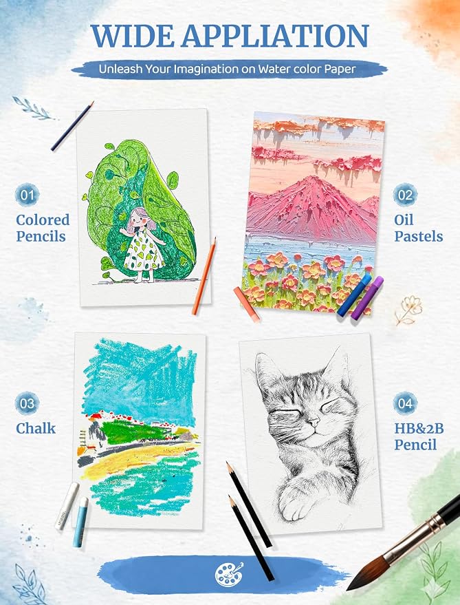 21 Sheets Watercolor Paper 9x12, Cold Press Watercolor Paper Pad, 140 LB/300 - Image 6