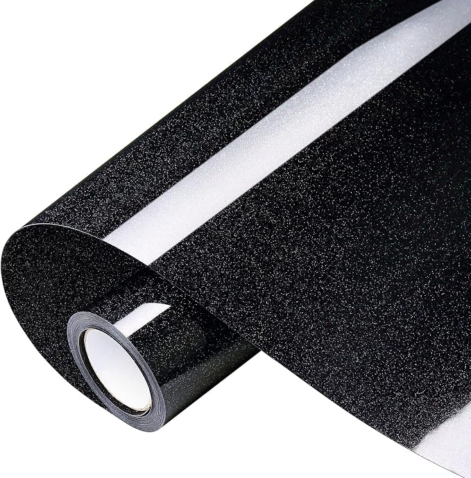 VinylRus Glitter Heat Transfer Vinyl Rolls-10” x 8ft Laser Black Iron on Vinyl by VinylRus