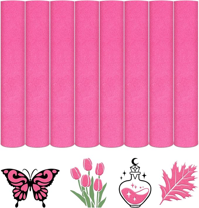 HTVSTD Hot Pink Flock Heat Transfer Vinyl 8pcs 12×10in Iron on Vinyl | Colorful by CraftingEveryday