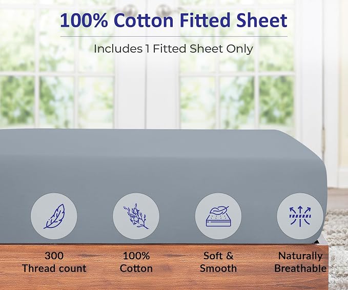 ROYALE LINENS 300 Thread Count 100% Long Staple Combed Cotton Fitted Sheet Queen - Image 4