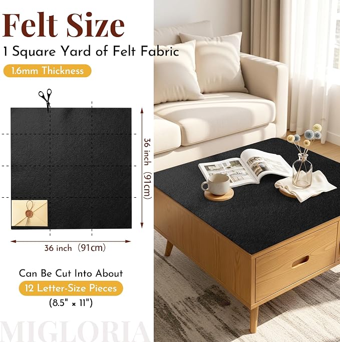 Large Felt Fabric Sheet 36 x 36 Inch, 1.6mm Thick | Soft nonwoven felt - Image 2