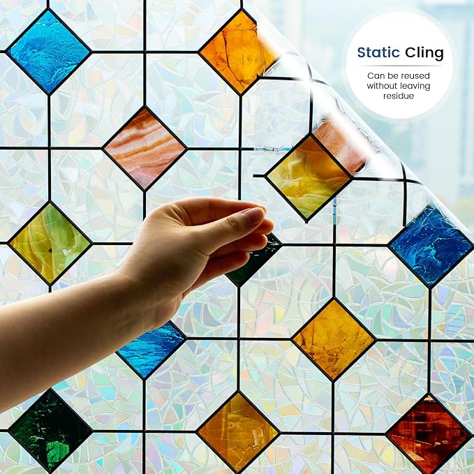 DKTIE Rainbow Stained Glass Window Film Decorative Privacy Window Film Patterns - Image 4