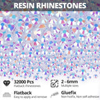 32000Pcs White AB Rhinestones for Bedazzling, Iridescent Assorted Sizes 2-6mm - Image 2