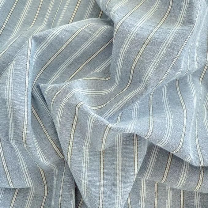 PinkMemory Blue Striped Duvet Cover Set King 100% Washed Cotton Blue Stripes - Image 7