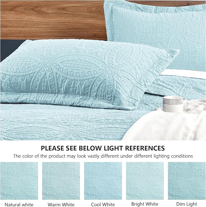 Love's cabin California King Size Quilt Set Spa-Blue Bedspreads - Image 5