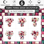 Cotton Satin Fabric Panel with Floral Patchwork Designs – 6 Printed Panels - Image 2
