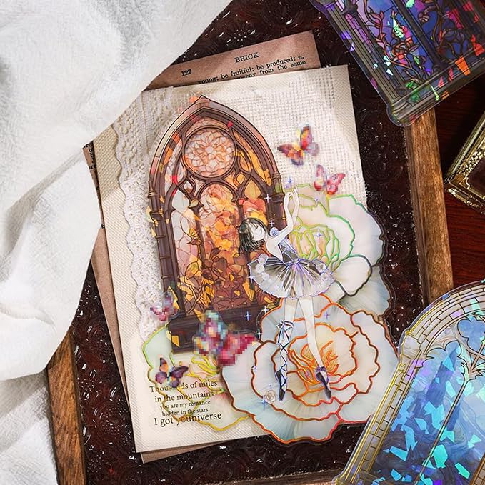 Holographic Transparent Glitter Stickers, 40 Pieces Window Frame Scrapbook Junk - Image 5
