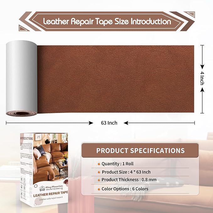 KING MOUNTAIN Leather Repair Patch, 4 x 63 Inches self Adhesive Leather Repair - Image 4