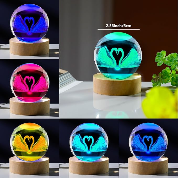 3D Swan Gifts: Crystals Ball 60mm Glass Figurines Decor Items - Image 2