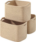 Decorative Storage Baskets for Organizing Shelves, Toy Basket for Nursery, Woven Cotton Rope Baskets for Decor, Towel Basket for Bathroom, 15"x11"x9.5", 3 Packs, Brown