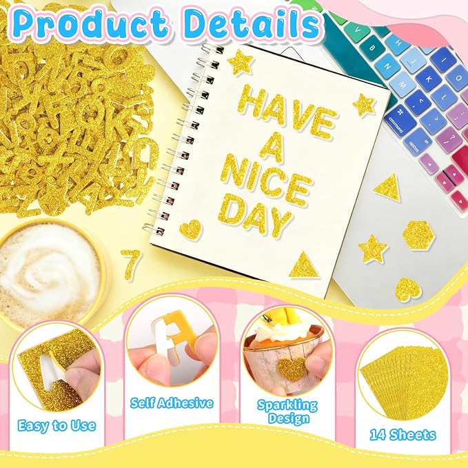 1568 Pcs Foam Letter Stickers Glitter, Self-Adhesive Glitter Alphabet Stickers - Image 3