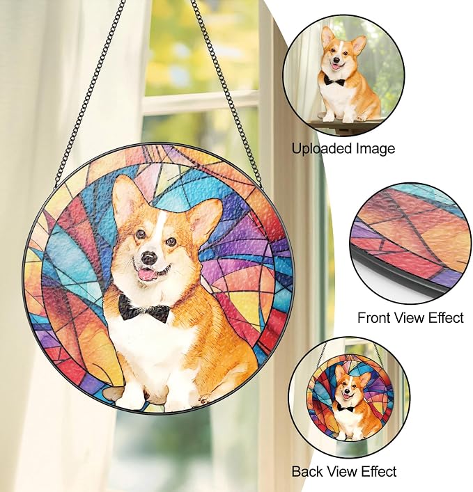 Personalized Pet Portrait Stained Glass Suncatcher, Custom Window Hanging Dog - Image 3
