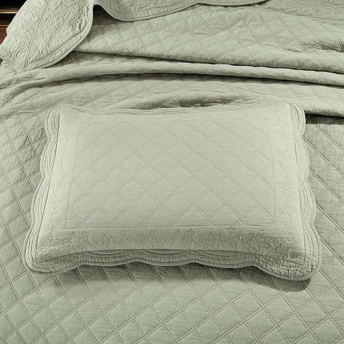 ROOMLIFE Quilt Set Full Size 3D Floral Embroidery Pattern 3-Piece Cotton - Image 5