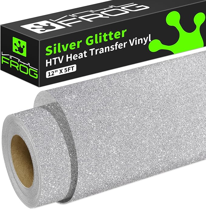 VINYL FROG Glitter HTV Vinyl Heat Transfer Vinyl Roll 12" x 5ft Silver Iron on by VINYLFROG