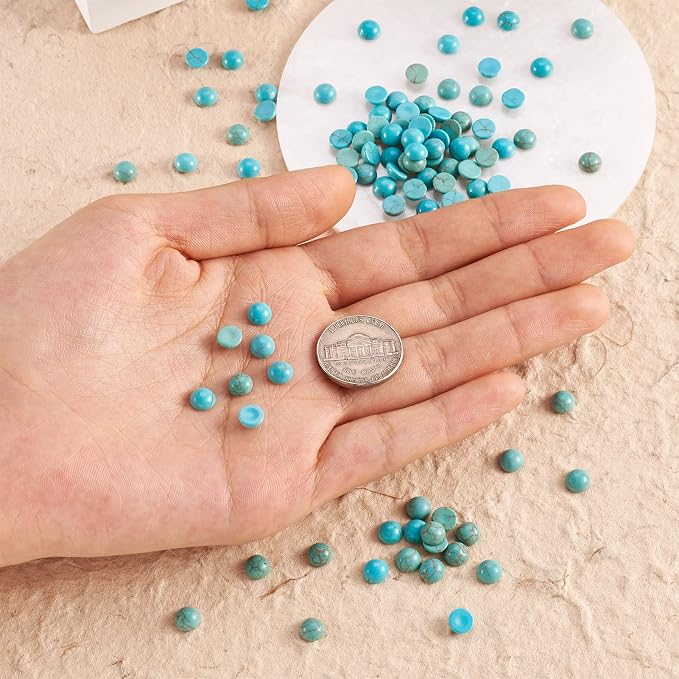 FASHEWELRY 100Pcs Natural Turquoise Cabochons Flat Back Gemstone Cabochons 6mm - Image 6