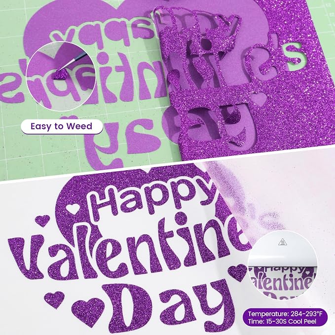 Purple Glitter HTV Heat Transfer Vinyl, Glitter Iron on Vinyl Roll 10" x8ft | - Image 3