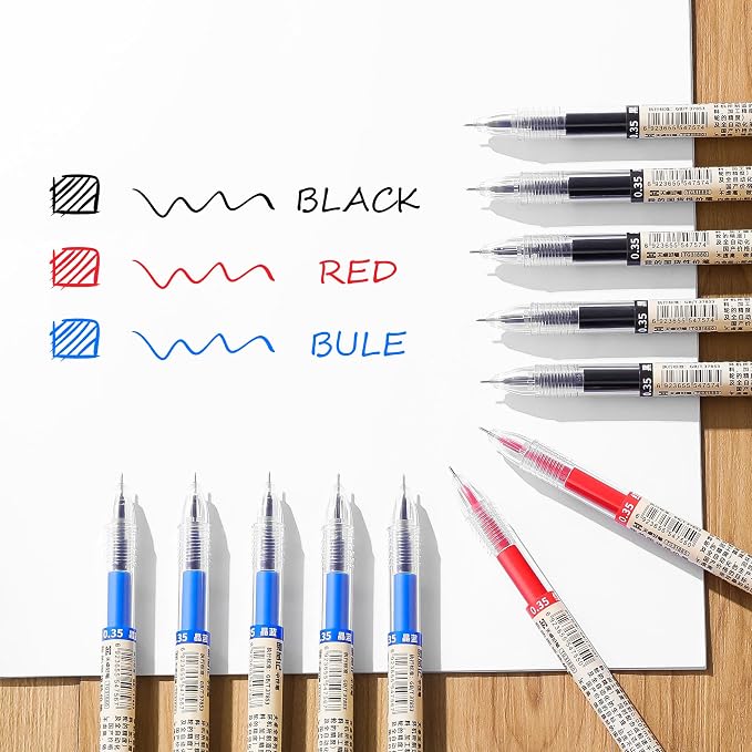 Japanese Style Black Blue & Red Gel Ink Pens, 0.35mm Extra Fine Point, No - Image 5