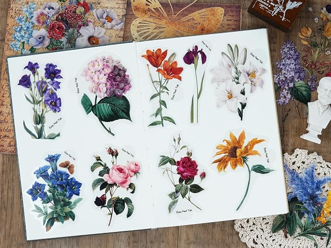 Knaid 100 Pieces Vintage Flower Stickers Set - Image 7