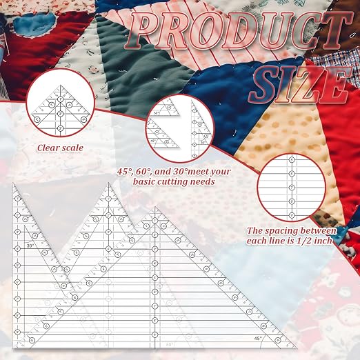 Watersay 3 Pcs 30° 45° 60° Quilting Rulers Triangle 10 Inches Templates Acrylic - Image 3