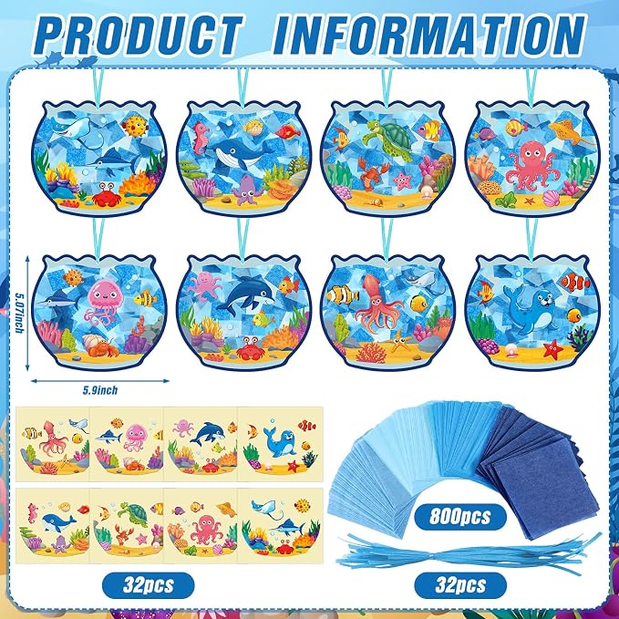Eersida 32 Sets Summer Suncatcher Crafts, Ocean Fishbowl Craft Kit, Under the - Image 3
