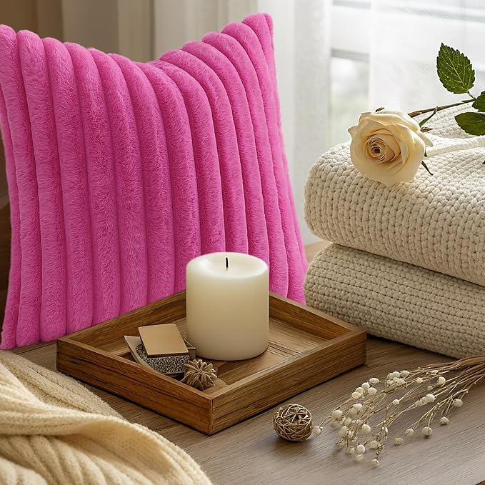 decorUhome Summer Cozy Faux Fur Throw Pillow Covers 22x22 Set of 2 Decorative - Image 9