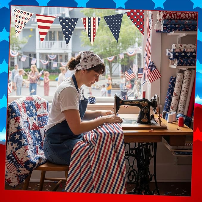 HunnmingRe 20 Pcs 10x10'' Patriotic Quilting Fabric Square Red White Blue - Image 3