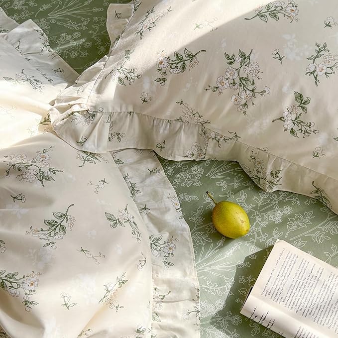 mixinni Reversible Green Floral Duvet Cover Set Twin XL Size - Image 7