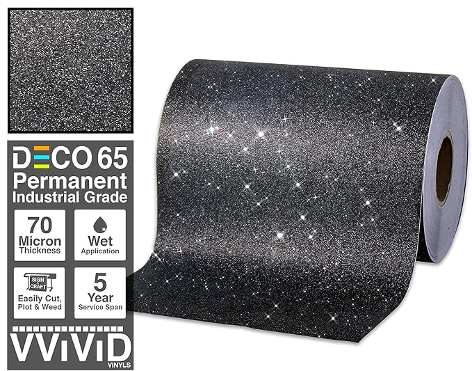 VViViD Glitter Black DECO65 Permanent Adhesive Craft Vinyl Roll - Image 4