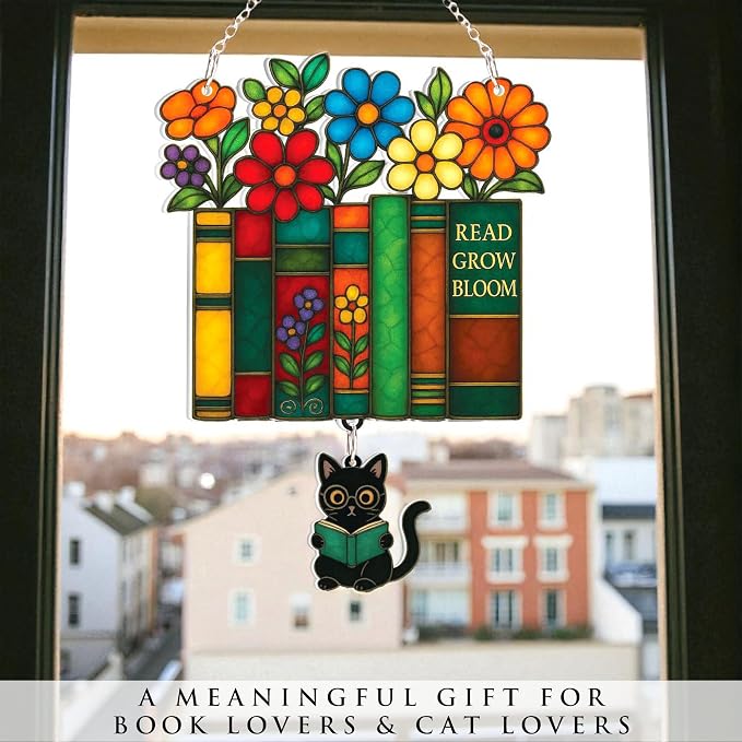 Book Lover Gifts for Mom, Mother’s Day, Faux Stained Glass Book Ornament - Image 5