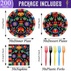 50 Guests Mexican Fiesta Plates and Napkins Party Supplies Mayo Datura Flower - Image 2