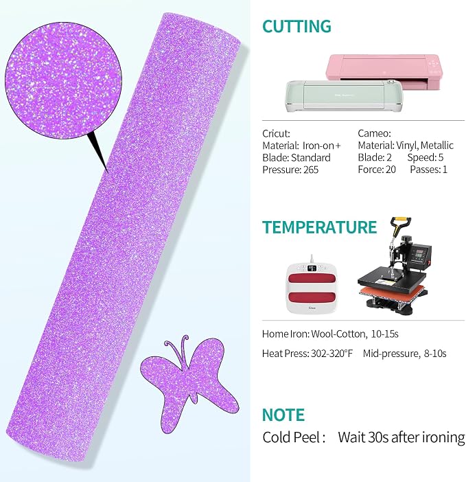 VINYL FROG Neon Purple Glitter Heat Transfer Vinyl Roll 10"x5ft Bright Purple - Image 3