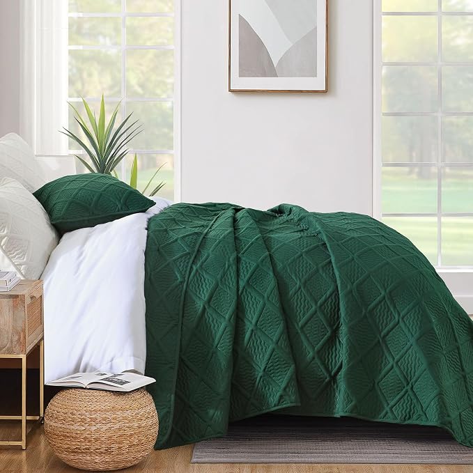 Yiran Quilts King Size, Emerald Green Spring Summer Bedspread Bedding Set - Image 4